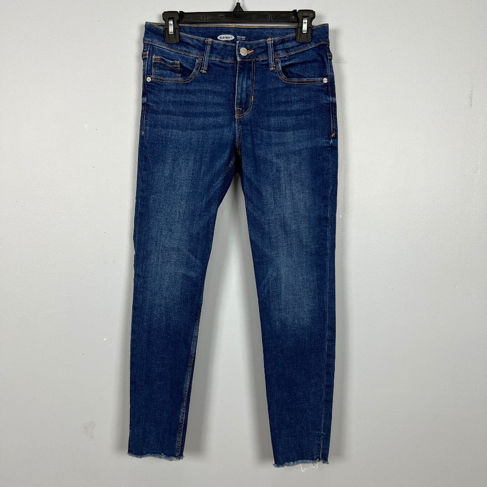 Old Navy Jeans Rockstar Super Skinny Women's 4 Blue Mid Rise Raw Hem 26in Inseam
